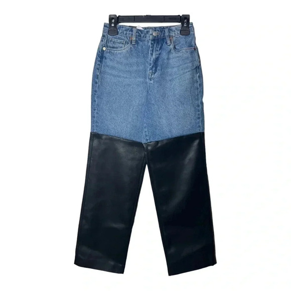 BLANK NYC “THE BAXTER” RIBCAGE STRAIGHT LEG DENIM JEANS W/ FAUX LEATHER‎ SIZE 24 - Picture 5 of 15